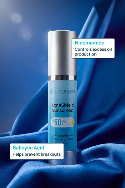 AcneShield Sunscreen SPF 50 PA++++ With 4% Niacinamide & 1% Salicylic Acid