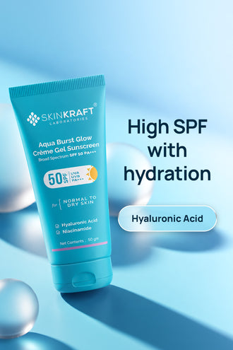 Aqua Burst Glow Crème Gel Sunscreen SPF 50 PA+++ With 1% Hyaluronic Acid & 0.5% Niacinamide